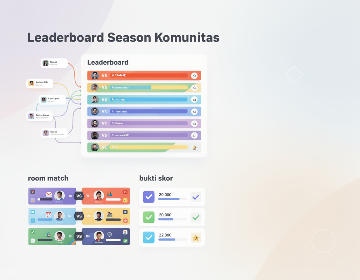 Ilustrasi leaderboard season komunitas MAPAN4D dengan bracket, room match, dan bukti skor